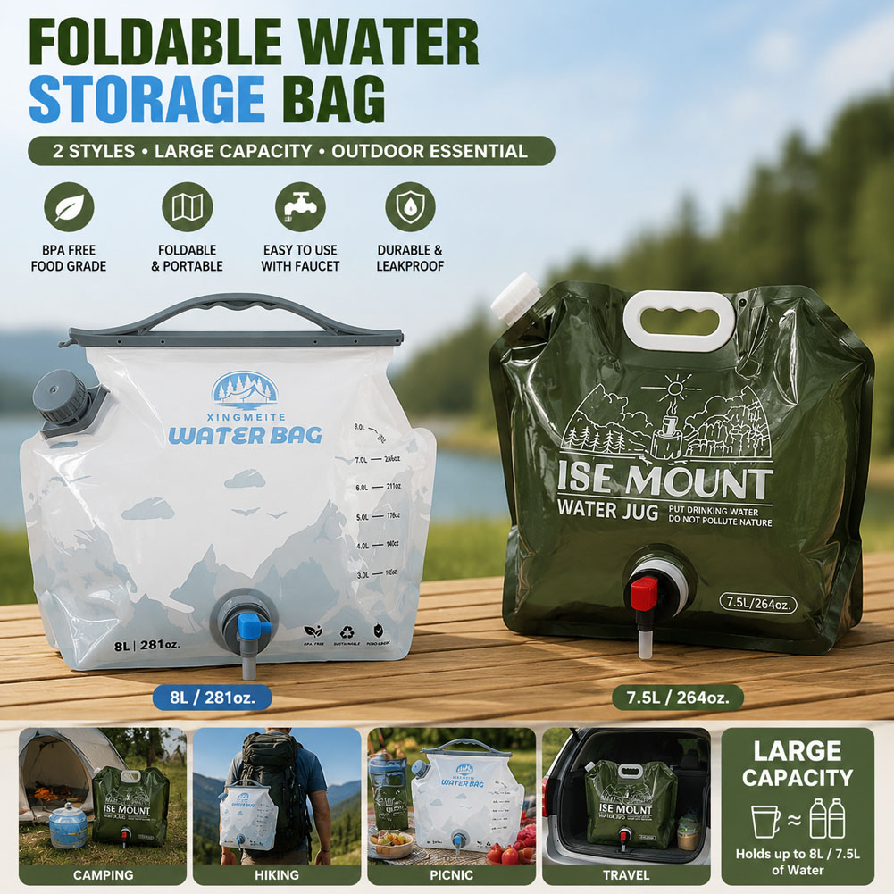 Water Bag Collapsible - 8L Großer Faltbarer Outdoor-Wasserbehälter mit Zapfhahn,